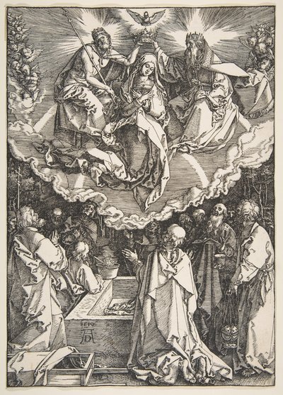 Neitsyt taivaaseenastuminen ja kruunaus, Neitsyen elämästä, 1510. tekijältä Albrecht Dürer