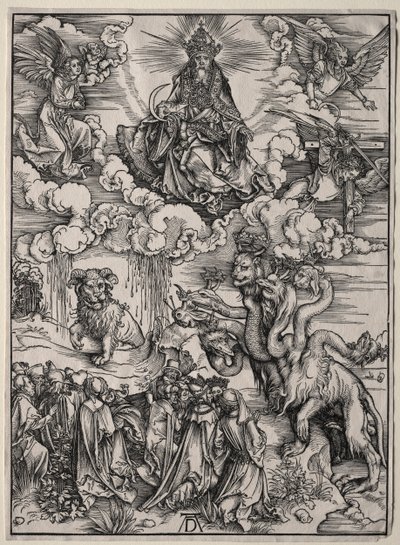 Peto, jolla on seitsemän päätä ja peto, jolla on Karitsan sarvet tekijältä Albrecht Dürer
