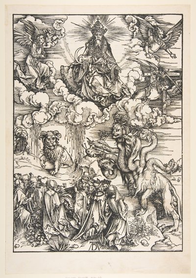 The Beast with Two Horses Like a Lamb, The Apocalypse.n.d. tekijältä Albrecht Dürer
