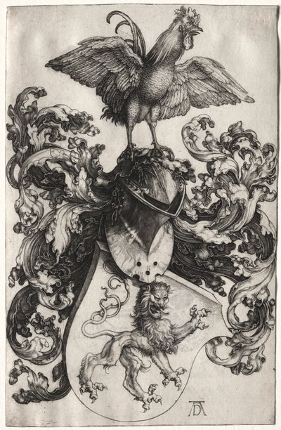 Vaakuna, jossa leijona ja kukko tekijältä Albrecht Dürer