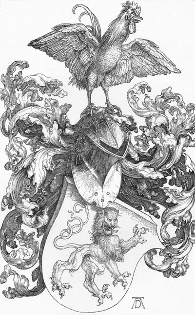 Vaakuna leijonan ja kukon kanssa, c1502-1503, 1906 tekijältä Albrecht Dürer