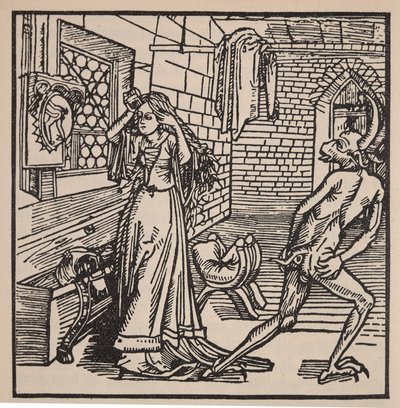 Turhuuden demoni ja keikka, kuvitus teoksesta "Der Ritter vom Turm", 1498 (katso myös 202574) tekijältä Albrecht Dürer