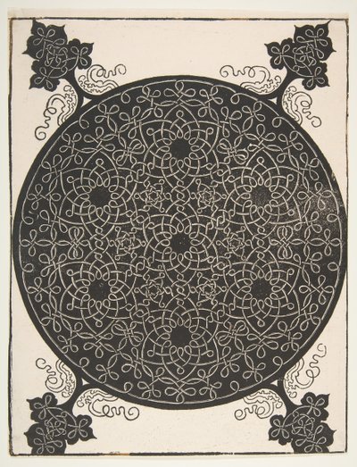 Viides solmu. Lomitettu pyöreä, jossa on seitsemän kuusisakaraista tähteä, 1521 ennen. tekijältä Albrecht Dürer