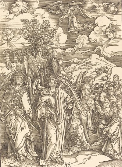 Neljä enkeliä pitelemässä tuulia, 1498. tekijältä Albrecht Dürer