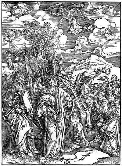 Neljä enkeliä pitelemässä tuulia, 1498, 1936 tekijältä Albrecht Dürer