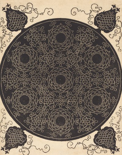 Neljäs solmu, joka yhdistää seitsemän pyöreää solmuryhmää mustilla keskuksilla, luultavasti 15061507. tekijältä Albrecht Dürer