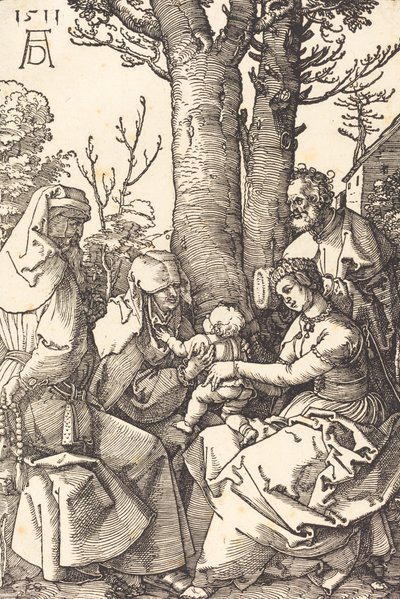 Pyhä perhe Joakimin ja Annen kanssa puun alla, 1511. tekijältä Albrecht Dürer