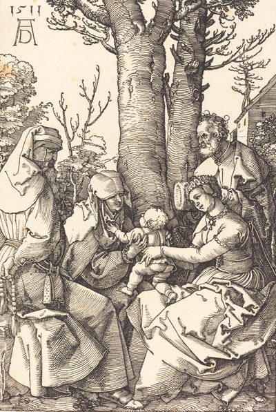 Pyhä perhe Joakimin ja Annen kanssa puun alla, 1511. tekijältä Albrecht Dürer