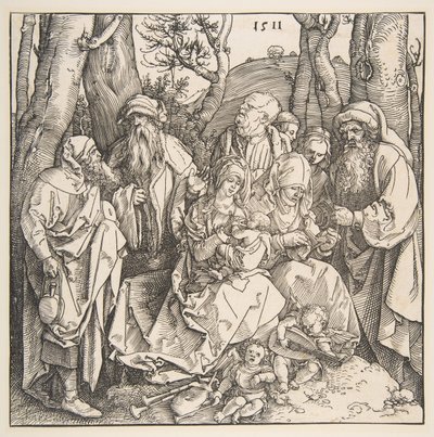 Pyhä perhe pyhien ja kahden musikaalienkelin kanssa, 1511. tekijältä Albrecht Dürer