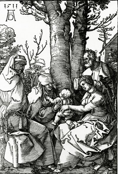 Pyhä perhe Pyhän Annan ja Pyhän Joakimin kanssa, 1511 (puupiirros) tekijältä Albrecht Dürer