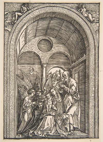 Pyhä perhe kahden enkelin kanssa holvihallissa, n. 1503. tekijältä Albrecht Dürer