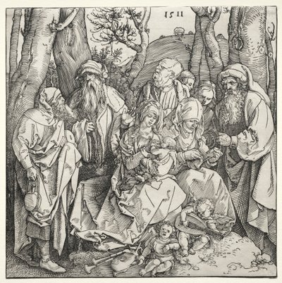 Pyhä perhe ja kaksi muusikkoenkeliä, 1511. tekijältä Albrecht Dürer