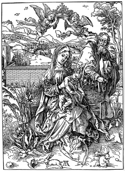 Pyhä perhe kolmen jäniksen kanssa, 1497, 1936 tekijältä Albrecht Dürer
