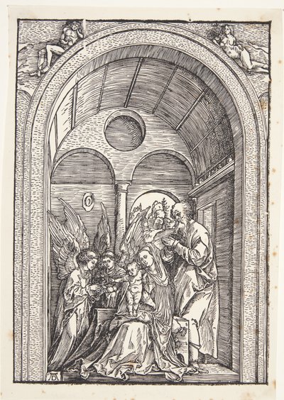 Pyhä perhe kahden enkelin kanssa holvihallissa tekijältä Albrecht Dürer