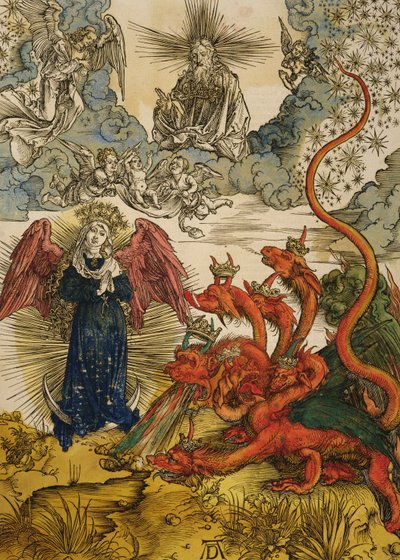 Auringon rouva, 1498 (värillinen puupiirros) tekijältä Albrecht Dürer