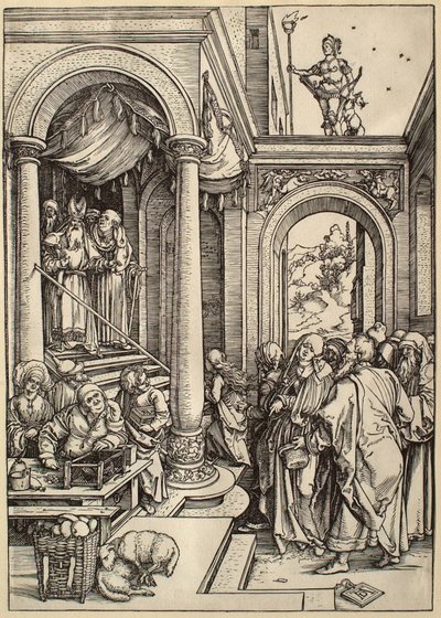 Neitsyt Marian elämä: Marian tuominen temppeliin tekijältä Albrecht Dürer