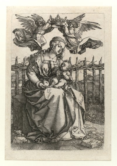Kahden enkelin kruunaama Madonna ja lapsi, 1518 tekijältä Albrecht Dürer