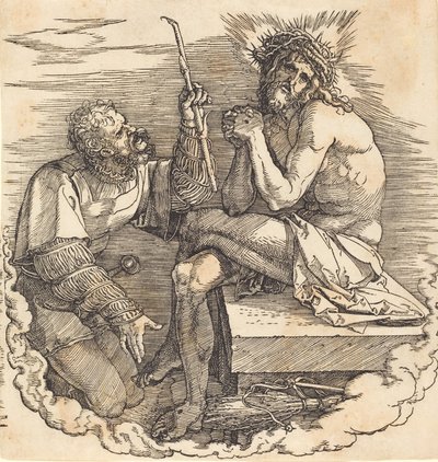 Sotilaan pilkkama surujen mies, luultavasti 1511. tekijältä Albrecht Dürer