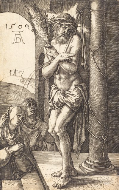 Surujen mies seisomassa pylvään vieressä, 1509. tekijältä Albrecht Dürer