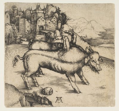 Landserin hirviömäinen sika, n. 1496. tekijältä Albrecht Dürer