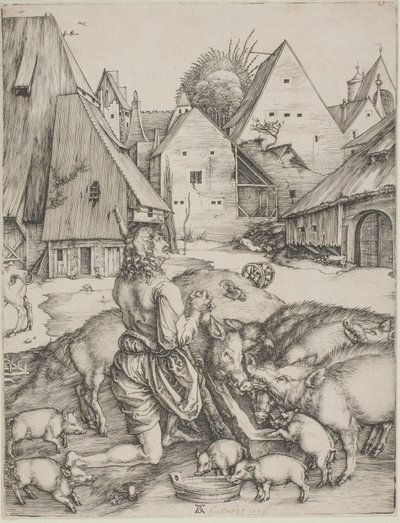 Tuhlaajapoika sikojen keskellä tekijältä Albrecht Dürer