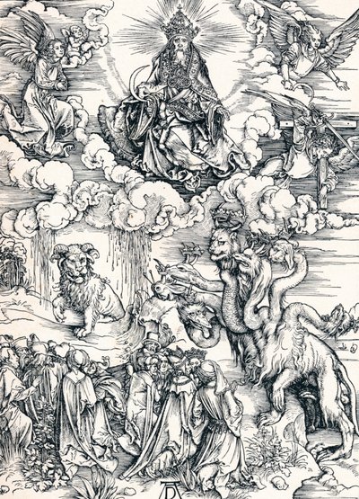 Seitsemänpäinen peto ja karitsansarvet sisältävä peto, 1498 1906. tekijältä Albrecht Dürer