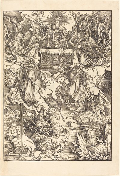 Seitsemän enkeliä trumpettien kanssa tekijältä Albrecht Dürer