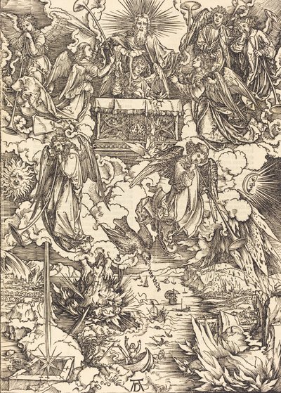 Seitsemän enkeliä trumpettien kanssa, 1498. tekijältä Albrecht Dürer