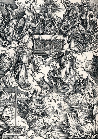 Seitsemän trumpettia annetaan enkeleille, 1498 1906. tekijältä Albrecht Dürer