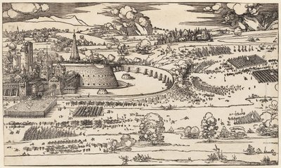 Linnoituksen piiritys (vain vasen puoli, 2 laatasta) tekijältä Albrecht Dürer