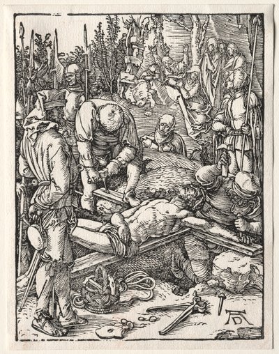 Pieni kärsimys: Kristus naulittiin ristiin, 1509-1511. tekijältä Albrecht Dürer