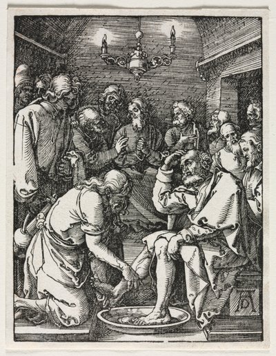 Pieni kärsimys: Kristus pesee Pietarin jalkoja. tekijältä Albrecht Dürer