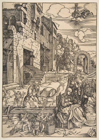 Pyhän perheen oleskelu Egyptissä, Neitsyen elämästä, vuoden 1511 jälkeen. tekijältä Albrecht Dürer