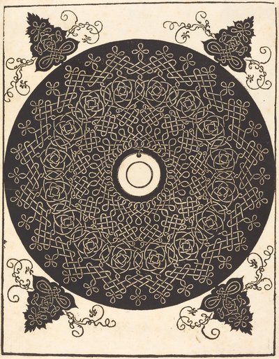 Kolmas solmu (musta ympyrä valkoisella medaljongilla) tekijältä Albrecht Dürer