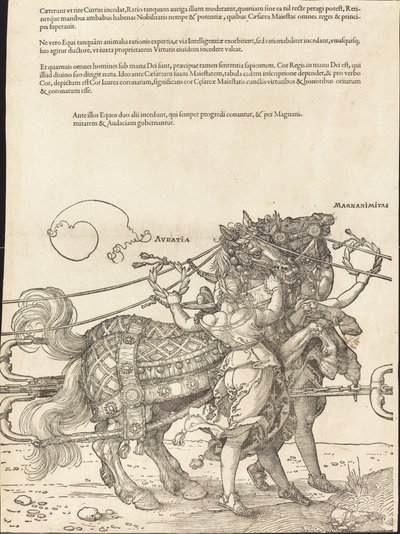 Maximilian I:n voittovaunut (suuri riemuauto) [kilpi 7/8] tekijältä Albrecht Dürer