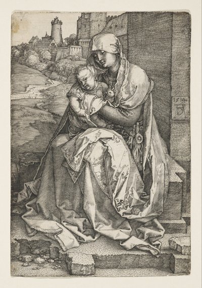 Neitsyt istuu seinän vieressä tekijältä Albrecht Dürer