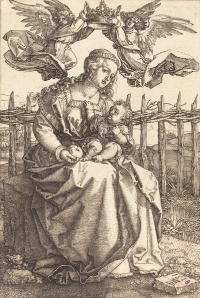 Kahden enkelin kruunaama Neitsyt ja lapsi, 1518. tekijältä Albrecht Dürer