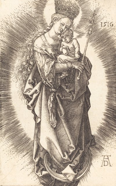 Neitsyt ja lapsi puolikuun päällä, valtikka ja tähtikruunu, 1516. tekijältä Albrecht Dürer