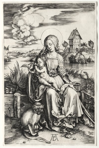 Neitsyt ja lapsi apinan kanssa tekijältä Albrecht Dürer
