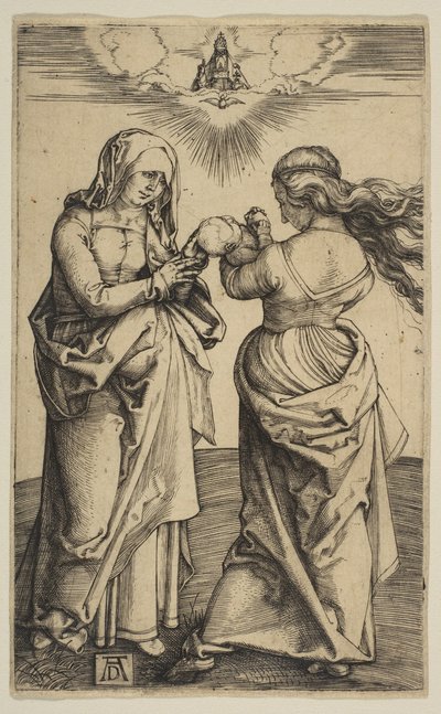 Neitsyt ja lapsi lapsen Kristuksen ja Pyhän Annan kanssa, n. 1500. tekijältä Albrecht Dürer