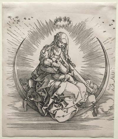 Neitsyt puolikuun päällä, n. 1510-1511. tekijältä Albrecht Dürer