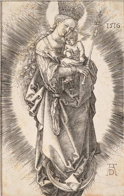 Neitsyt tähtikruunulla ja valtikalla, 1516. tekijältä Albrecht Dürer
