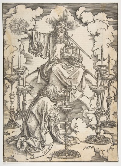 Seitsemän kynttilänjalan visio, The Apocalypse, saksankielinen painos 1498, n. 1498. tekijältä Albrecht Dürer