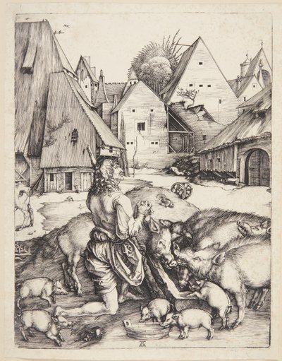 Tuhlaajapoika sikojen keskellä tekijältä Albrecht Dürer