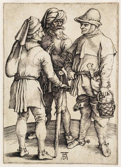 Kolme talonpoikaa keskustelemassa tekijältä Albrecht Dürer