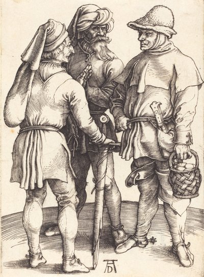 Kolme talonpoikaa keskustelussa, n. 1497. tekijältä Albrecht Dürer