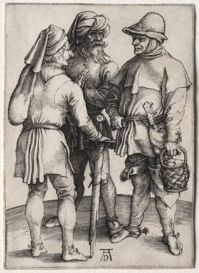 Kolme talonpoikaa keskustelussa, n. 1497. tekijältä Albrecht Dürer