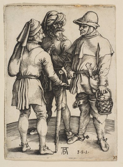 Kolme talonpoikaa keskustelussa, n. 1497. tekijältä Albrecht Dürer