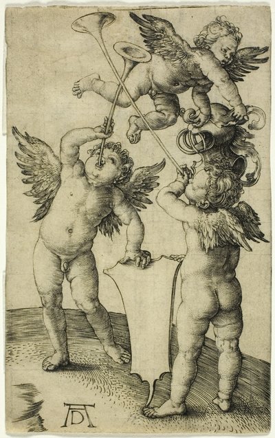 Kolme puttia kilvellä ja kypärällä tekijältä Albrecht Dürer