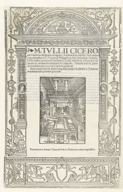 Ciceron Orationesin otsikkosivu Jodocus Badiuksen painomerkillä, 1520. tekijältä Albrecht Dürer
